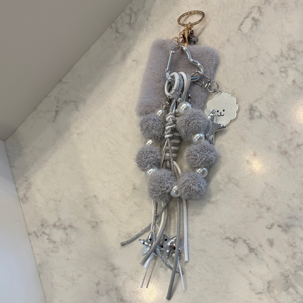 Gray and Silver Bag Charms Keychain Accessory - Picture 8 of 8